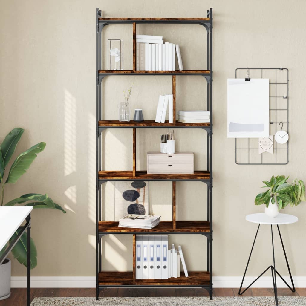 Boekenkast 6-laags 76x32x192 cm bewerkt hout gerookt eikenkleur is nu te koop bij PeponiXL, paradijselijk wonen!