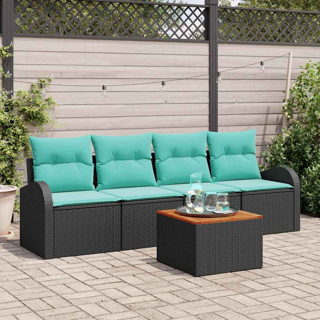 Tuinbankenset met opslag 5 pcs Zwart en Turquoise poly rattan is nu te koop bij PeponiXL, paradijselijk wonen!