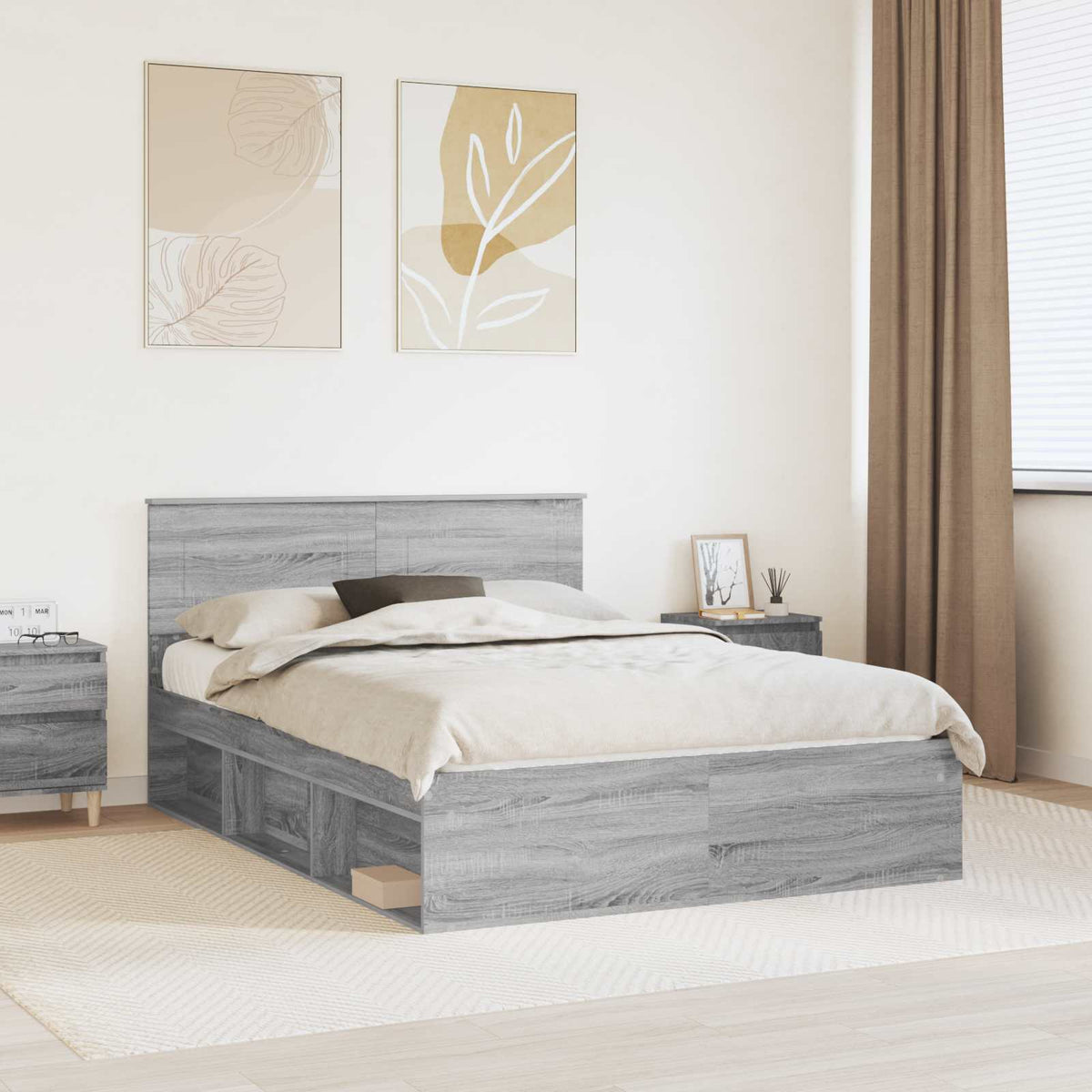 Bedframe met hoofdeinde Grijs Sonoma 140 x 190 cm Bewerkt hout is nu te koop bij PeponiXL, paradijselijk wonen!