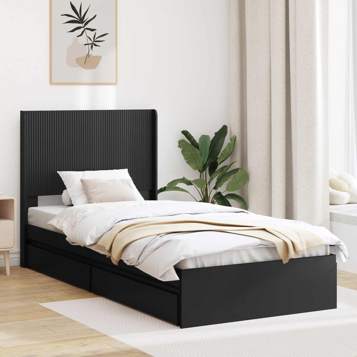 Bedframe met opbergruimte en hoofdbord Zwart 90 x 190 cm is nu te koop bij PeponiXL, paradijselijk wonen!