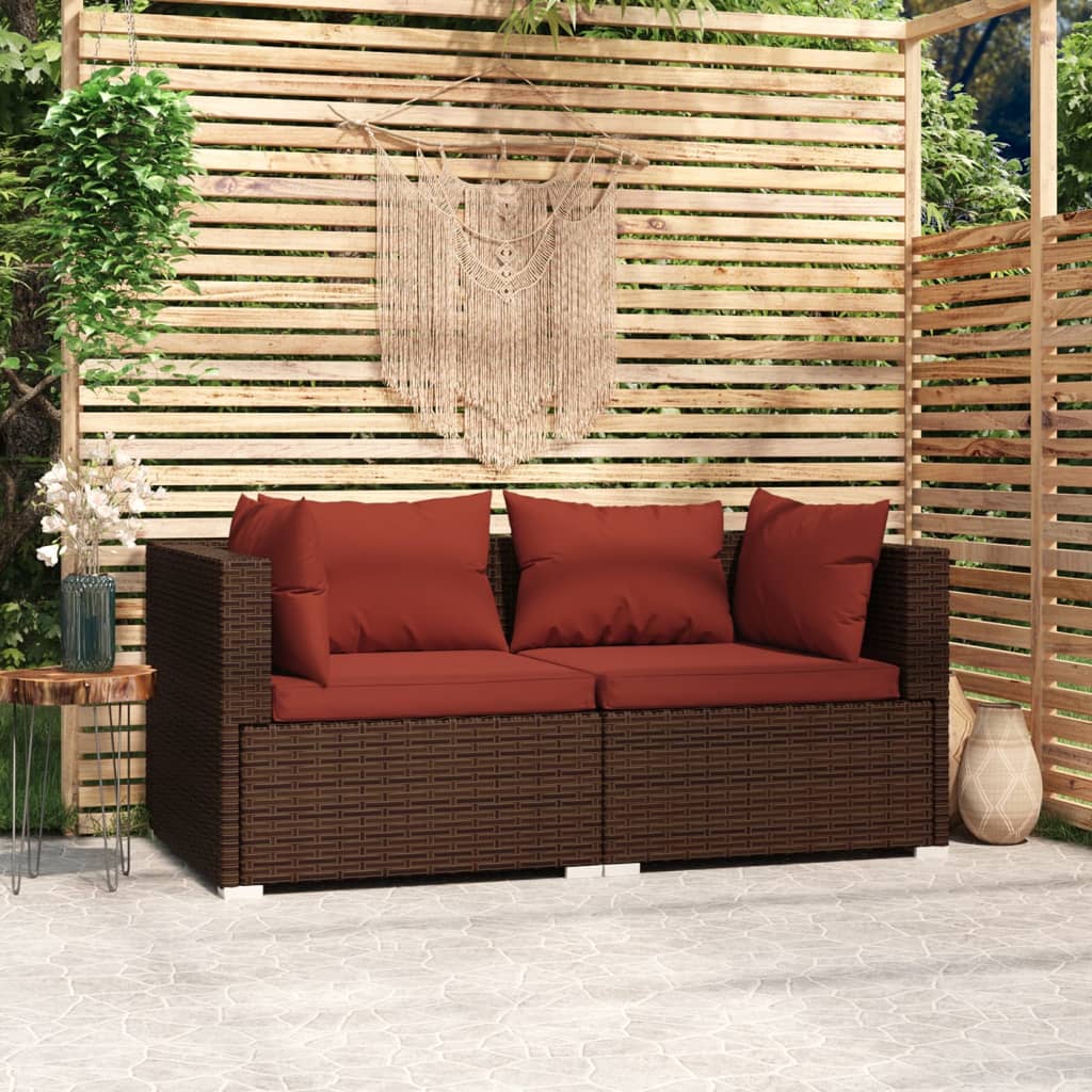 Bank 2-zits met kussens poly rattan bruin is nu te koop bij PeponiXL, paradijselijk wonen!