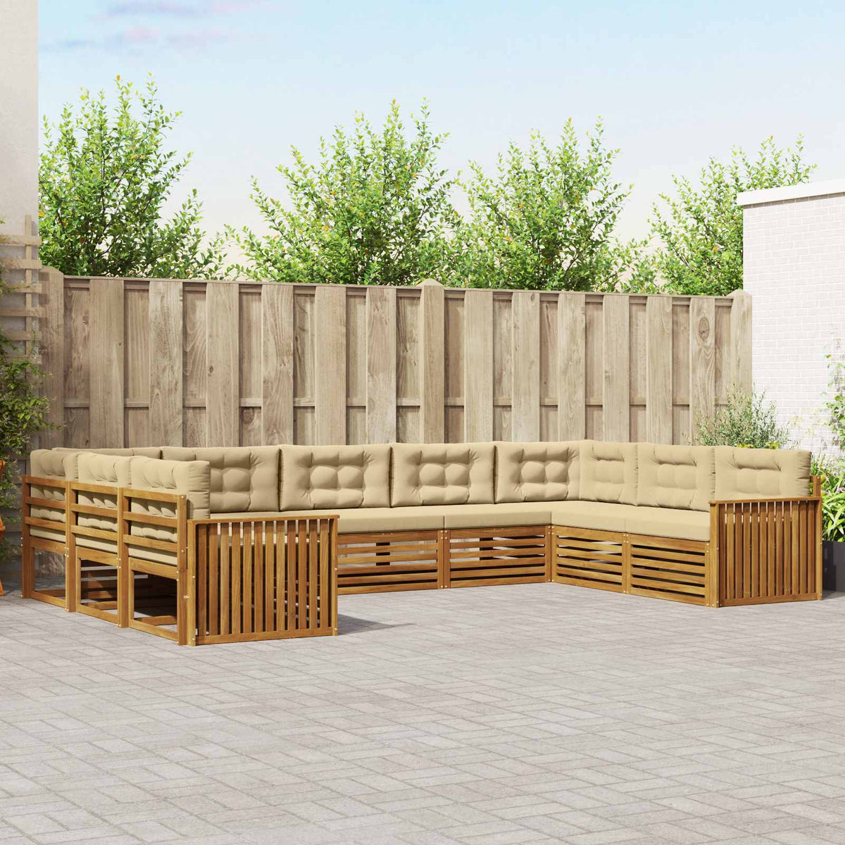 Buiten bankenset 9 pcs Natuurlijk en Beige Massief Acaciahout is nu te koop bij PeponiXL, paradijselijk wonen!