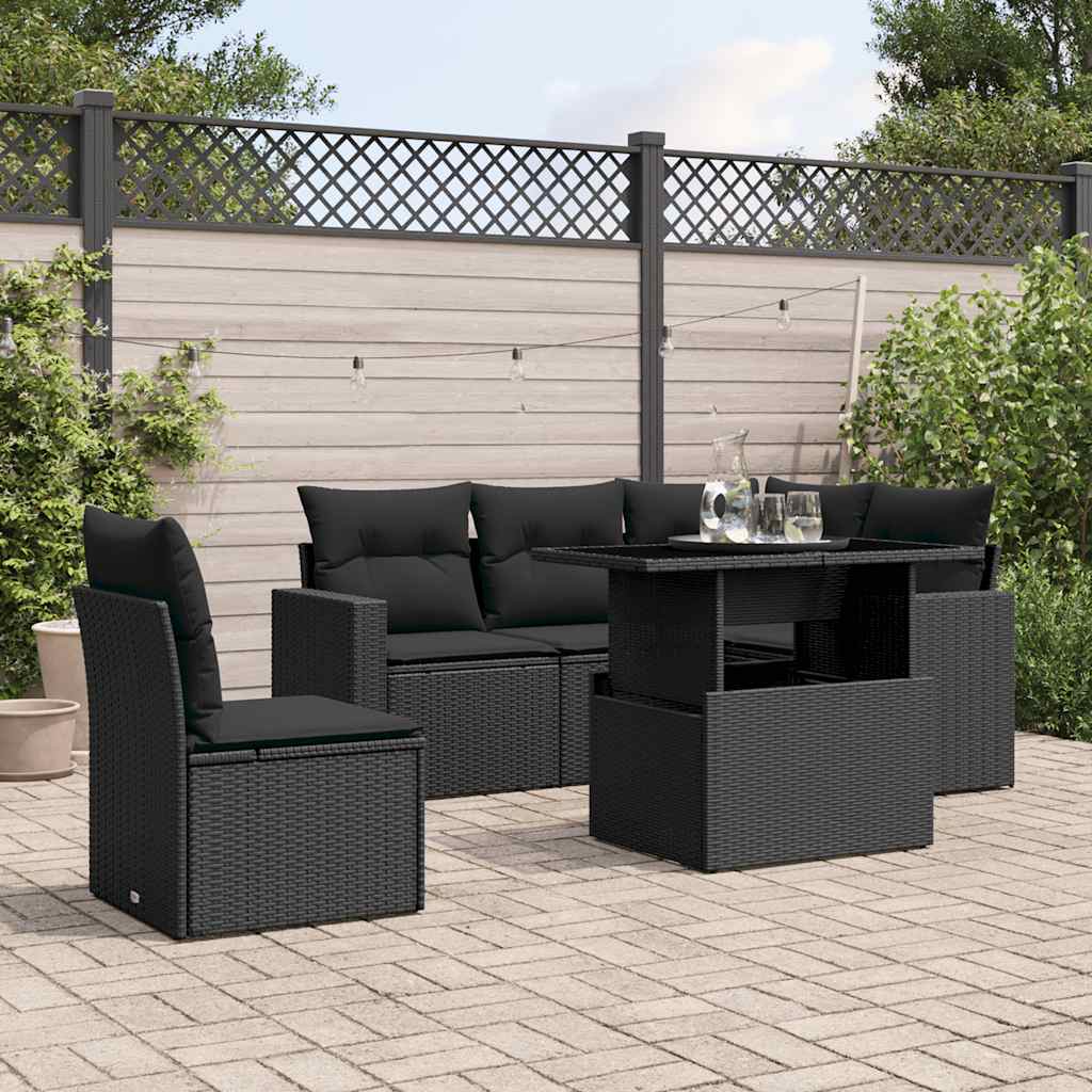 6-delige Loungeset met kussens poly rattan zwart is nu te koop bij PeponiXL, paradijselijk wonen!