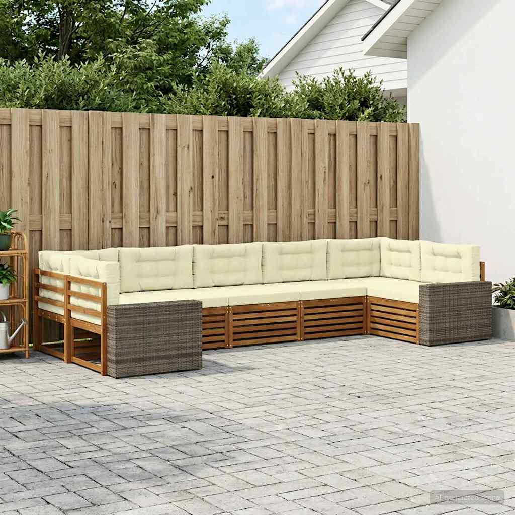 Buiten bankenset met kussen 7 pcs Natuurlijk en Crème is nu te koop bij PeponiXL, paradijselijk wonen!