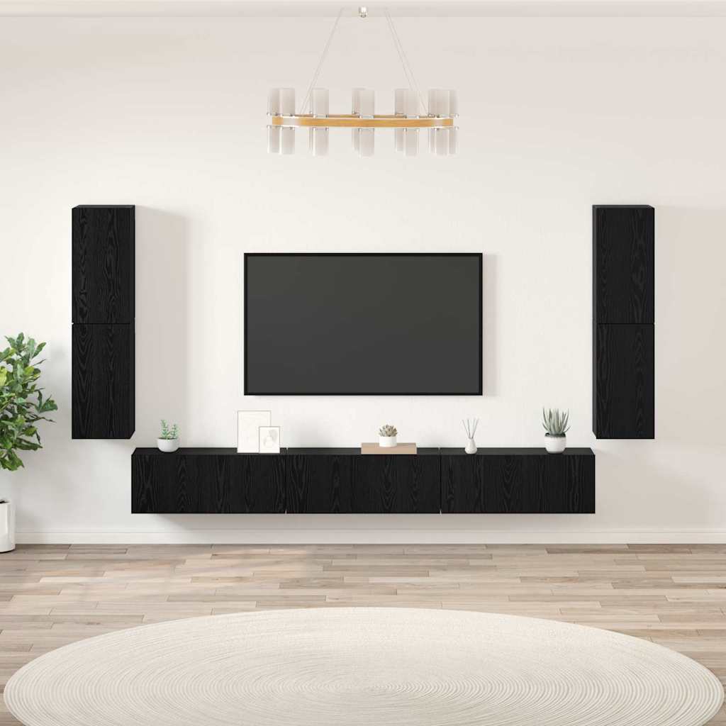 TV Eenheden Wandgemonteerd 4 pcs Zwart Eiken Bewerkt hout is nu te koop bij PeponiXL, paradijselijk wonen!