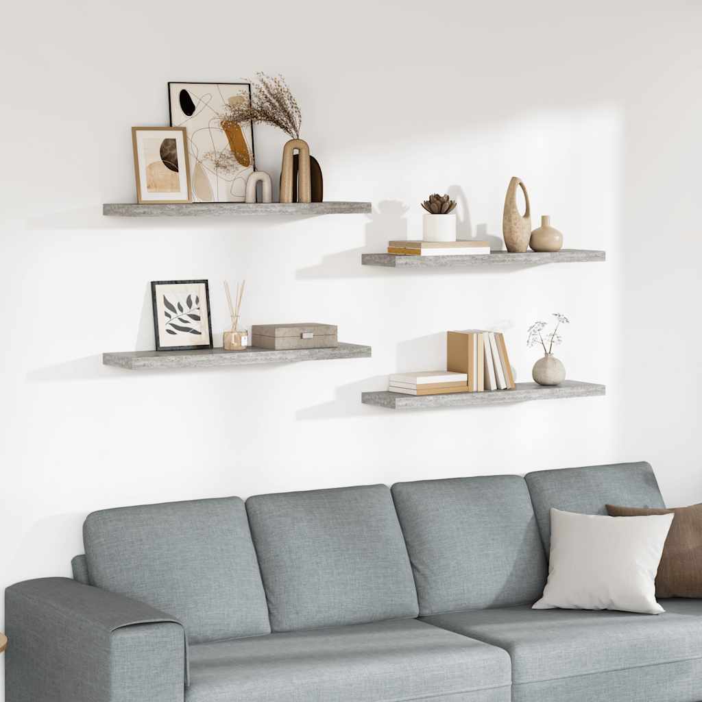 Wandschappen zwevend 4 st 90x23,5x3,8 cm MDF betongrijs is nu te koop bij PeponiXL, paradijselijk wonen!