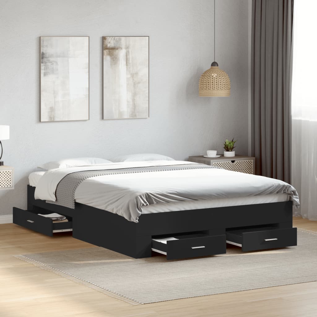 Bedframe met lades bewerkt hout bruin eikenkleurig 135x190 cm is nu te koop bij PeponiXL, paradijselijk wonen!