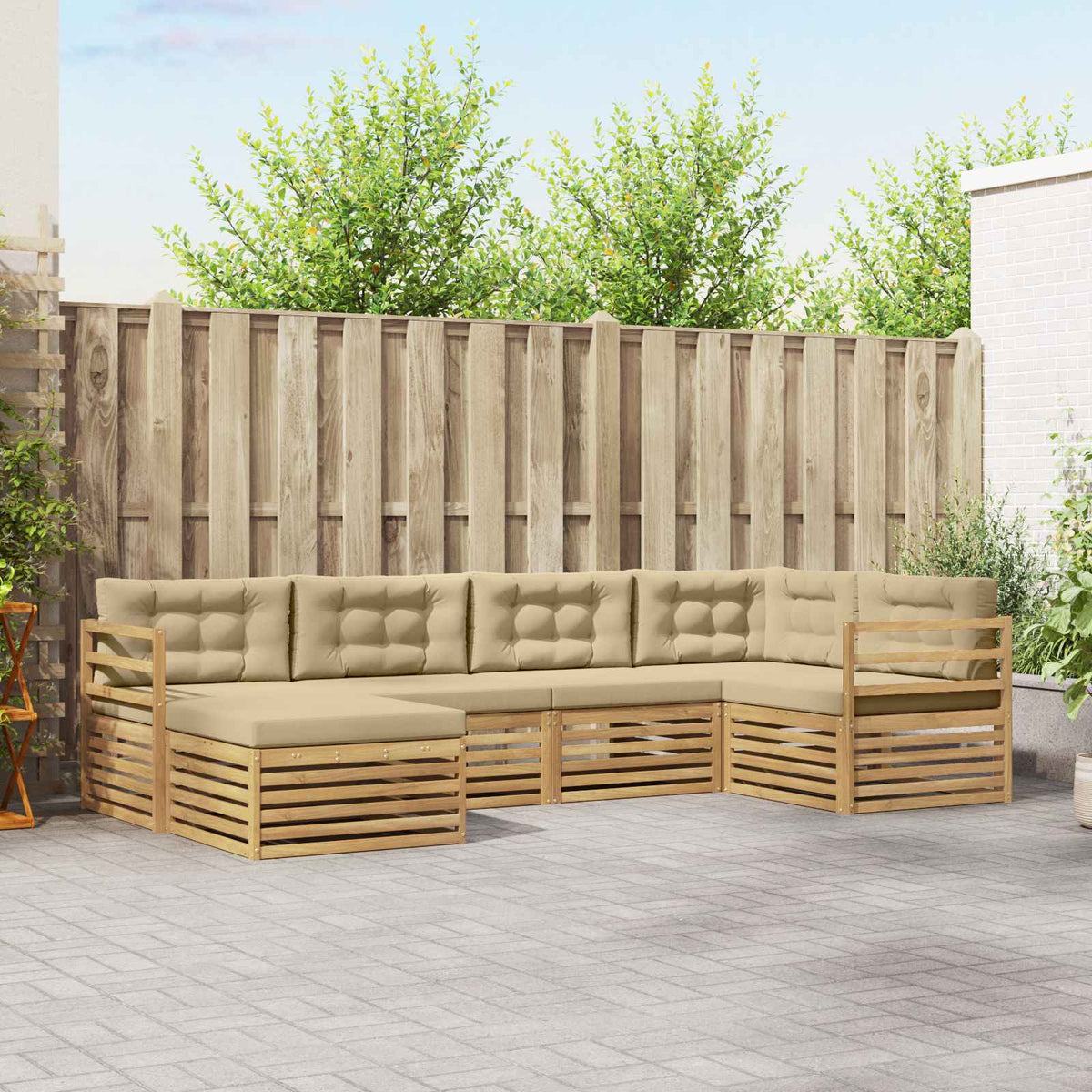 Buiten bankenset met kussen 6 pcs Wit en Beige Polyester is nu te koop bij PeponiXL, paradijselijk wonen!