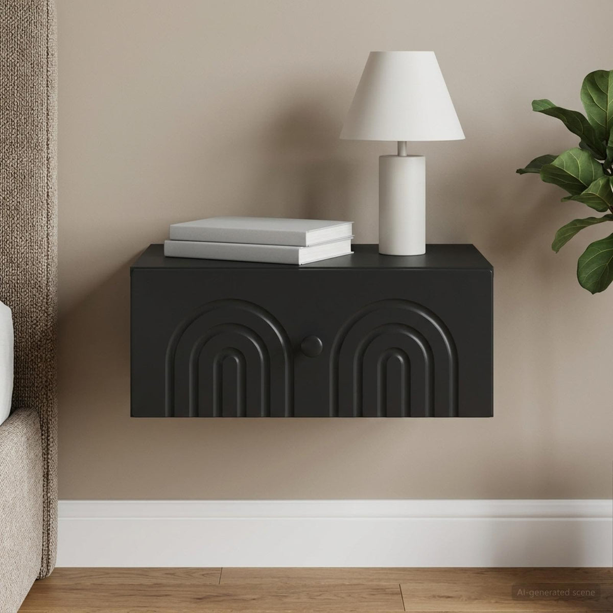 Wandbeugel Bedkast Zwart 49 x 34,5 x 20 cm Bewerkt hout is nu te koop bij PeponiXL, paradijselijk wonen!