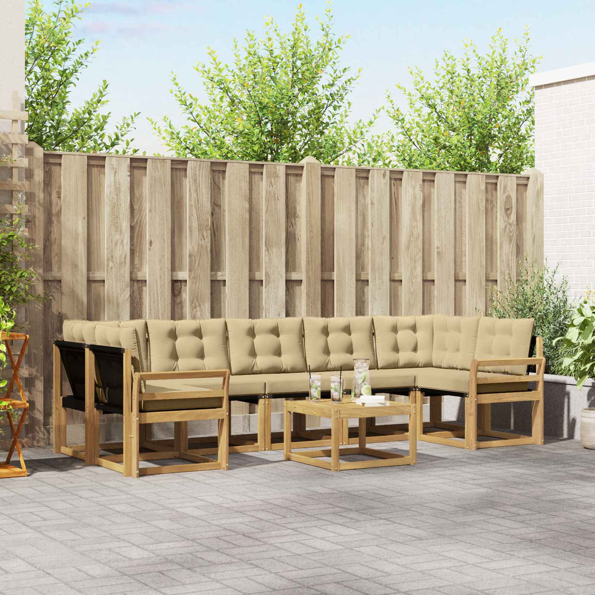 Buiten bankenset met kussen 8 pcs Wit en Beige is nu te koop bij PeponiXL, paradijselijk wonen!