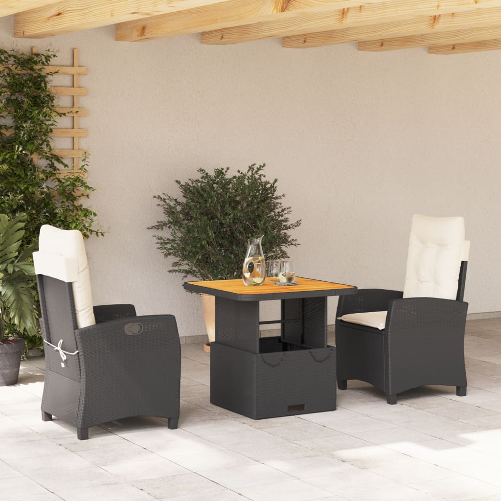 3-delige Tuinset met kussens poly rattan zwart is nu te koop bij PeponiXL, paradijselijk wonen!
