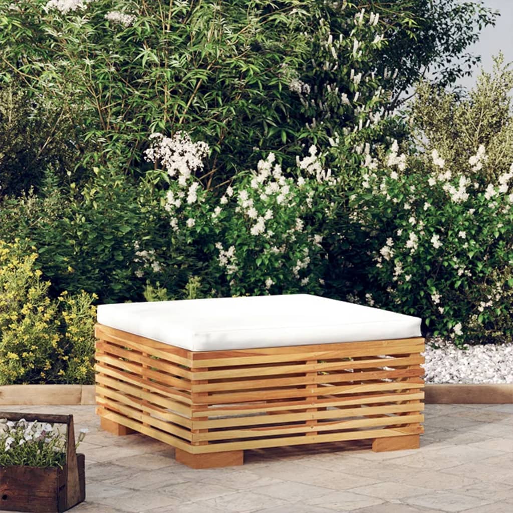 Voetensteun met crèmekleurig kussen massief teakhout is nu te koop bij PeponiXL, paradijselijk wonen!