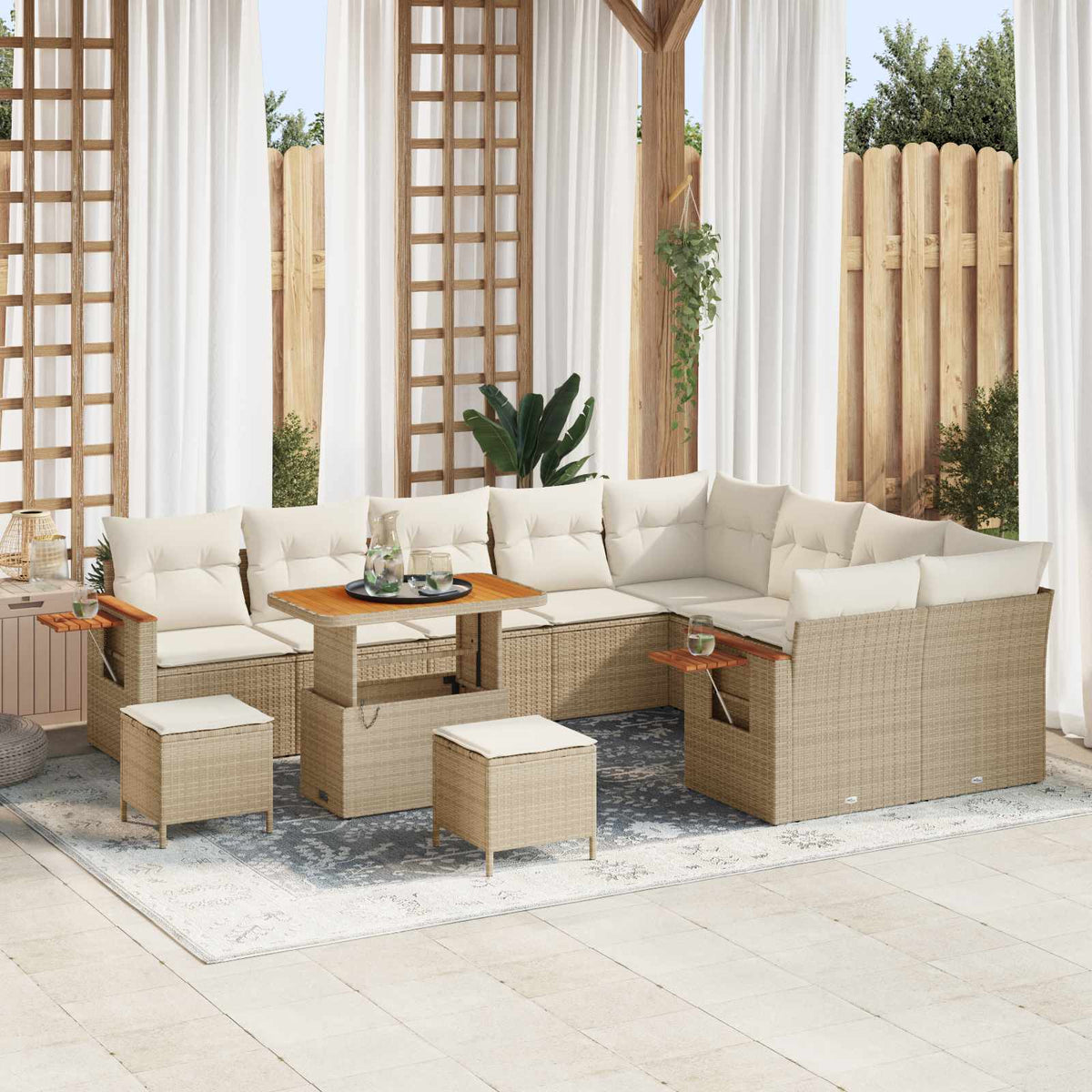 Tuinbankenset 12 pcs Beige poly rattan is nu te koop bij PeponiXL, paradijselijk wonen!