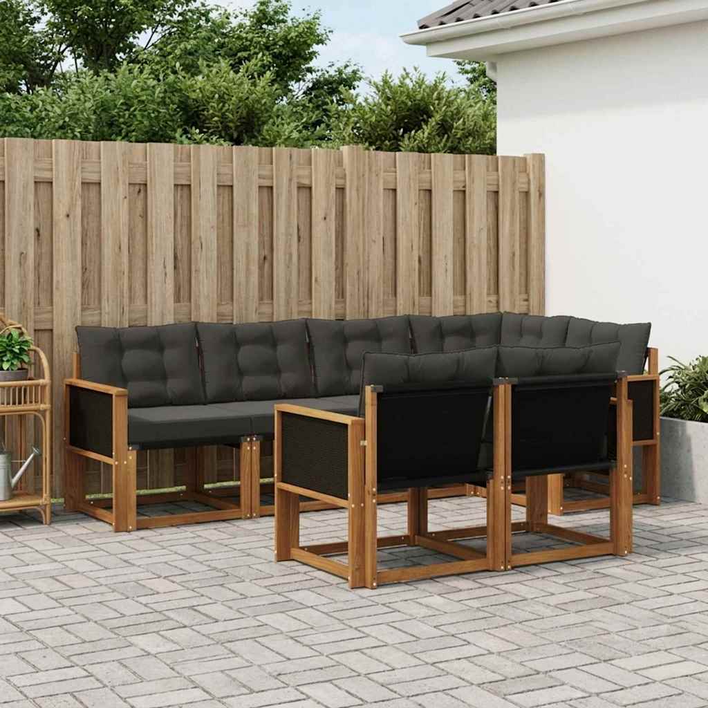 Buiten bankenset met kussen 7 pcs Naturel en Zwart is nu te koop bij PeponiXL, paradijselijk wonen!