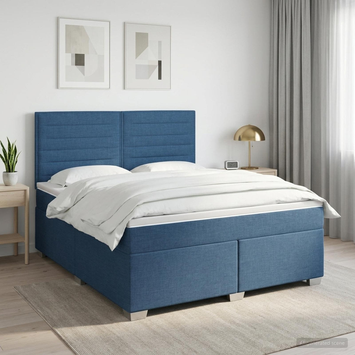 Boxspringbed met matras met hoofdeinde Blauw 180 x 200 cm Stof is nu te koop bij PeponiXL, paradijselijk wonen!