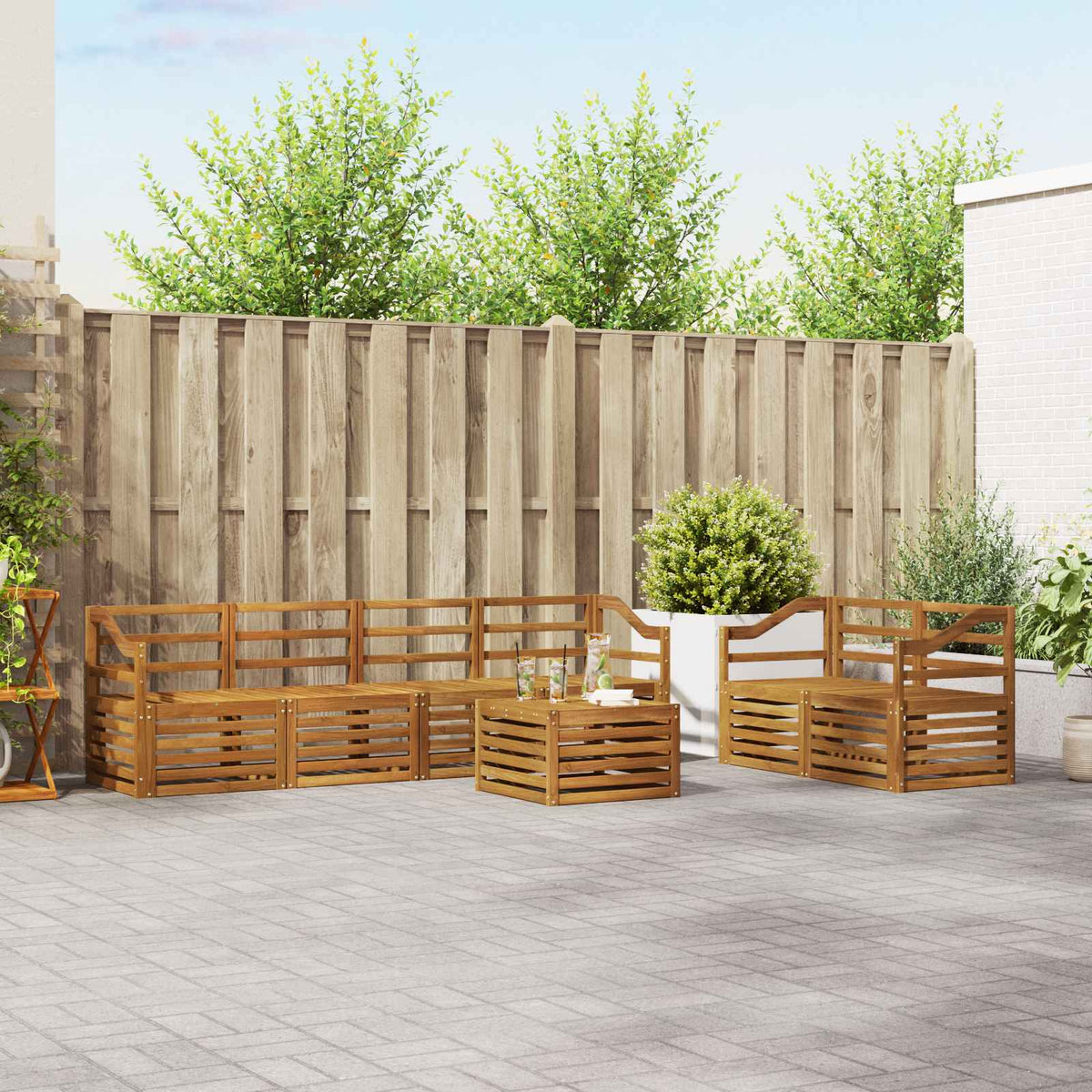 Buiten bankenset 7 pcs Naturel Massief Acaciahout is nu te koop bij PeponiXL, paradijselijk wonen!