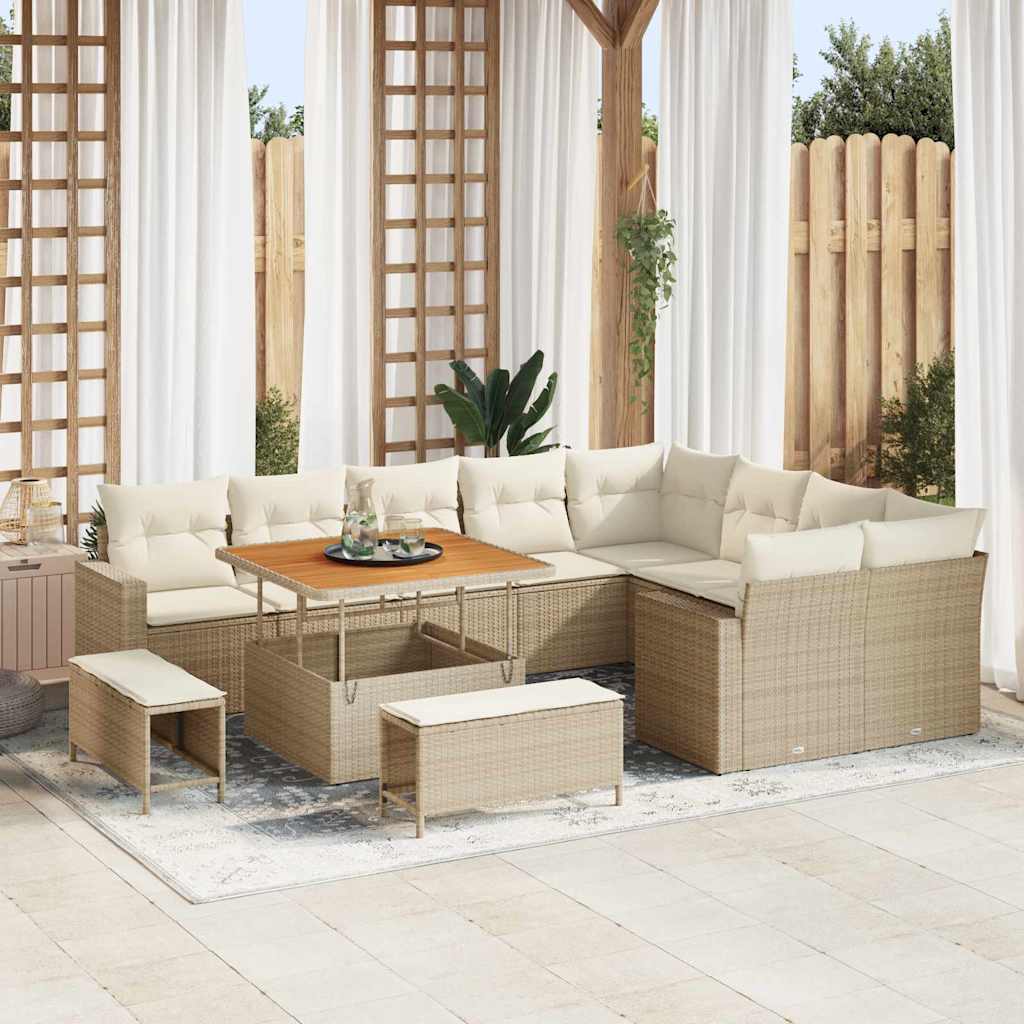 Tuinbankenset 12 pcs Beige poly rattan is nu te koop bij PeponiXL, paradijselijk wonen!