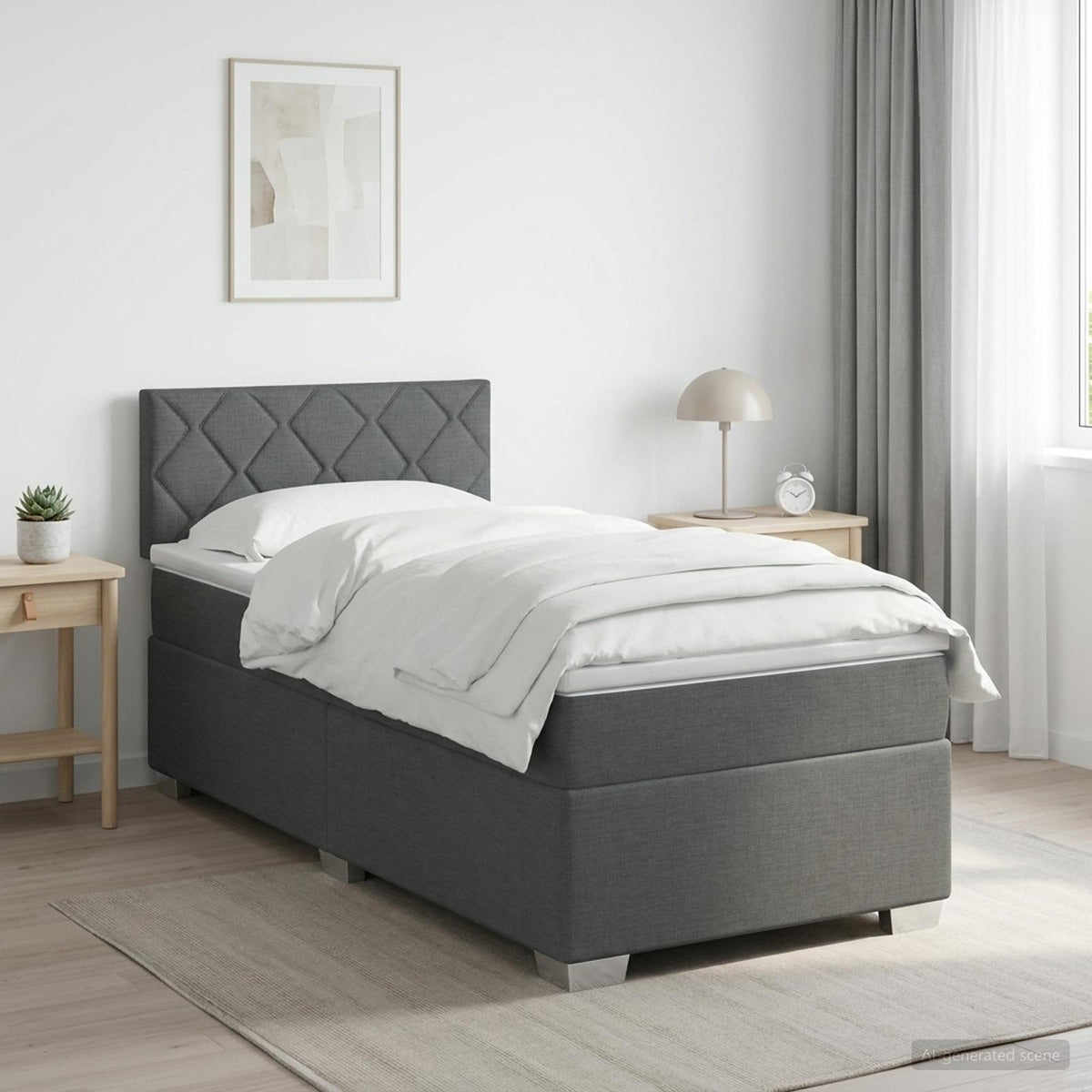 Boxspringbed met matras Donkergrijs 90 x 190 cm Stof is nu te koop bij PeponiXL, paradijselijk wonen!