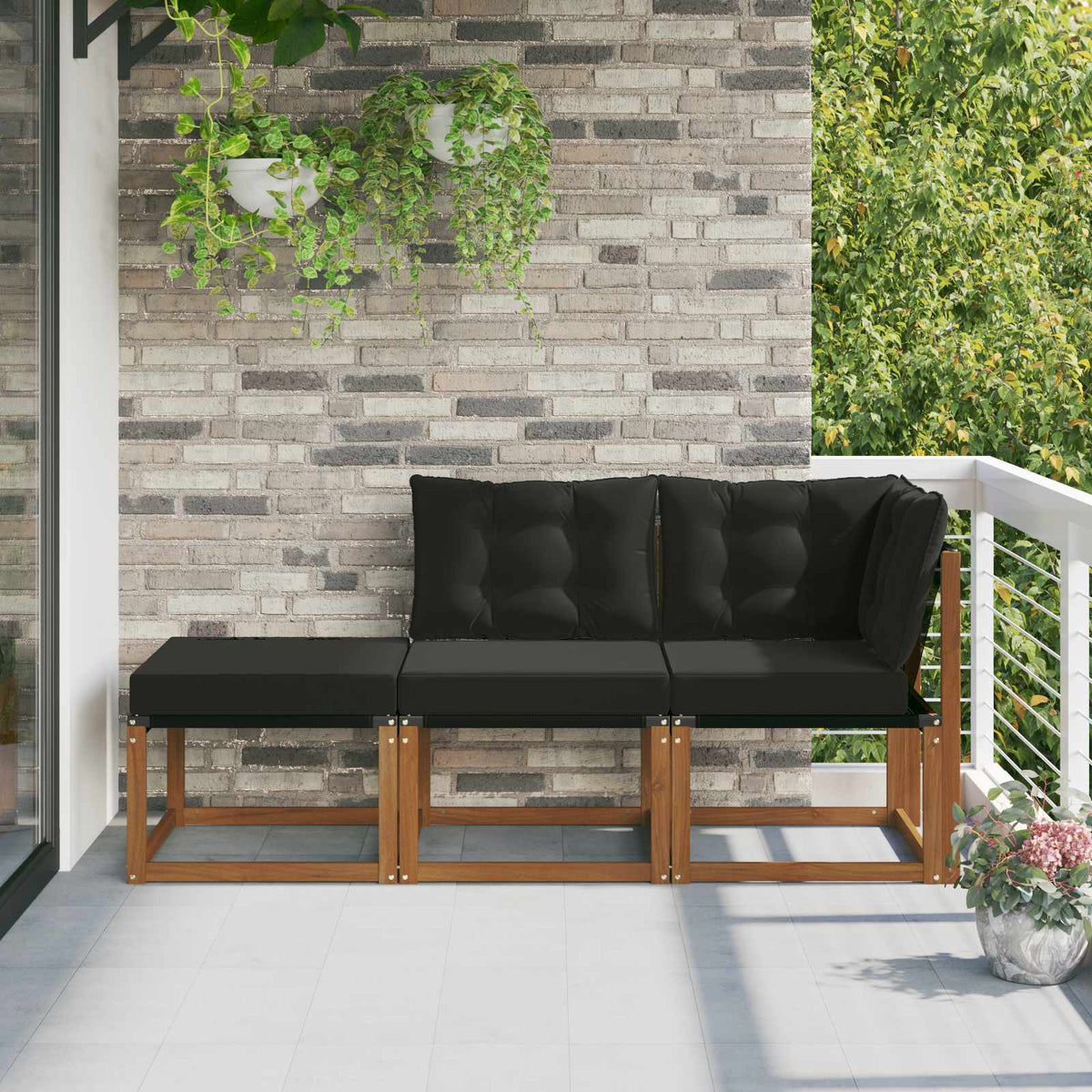 Modulaire buitensofa eenheden 3 Stuk Natuurlijk en Zwart is nu te koop bij PeponiXL, paradijselijk wonen!
