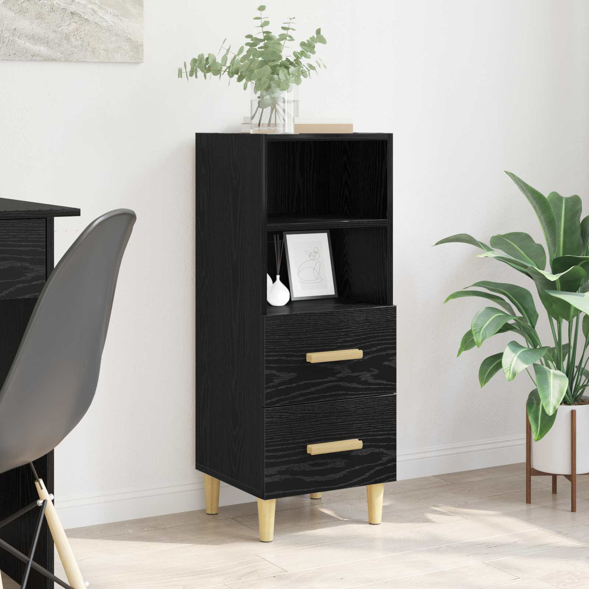 Dressoir met lade Zwart eiken 34 x 34.5 x 90 cm Bewerkt hout is nu te koop bij PeponiXL, paradijselijk wonen!