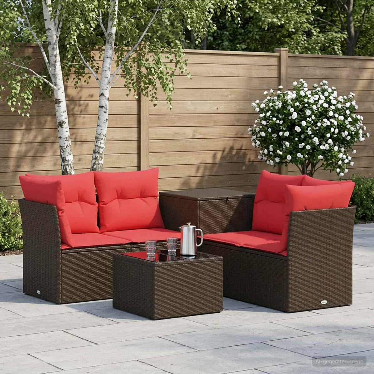Bankstel 6 st Bruin en Rood Poly Rattan en Staal is nu te koop bij PeponiXL, paradijselijk wonen!