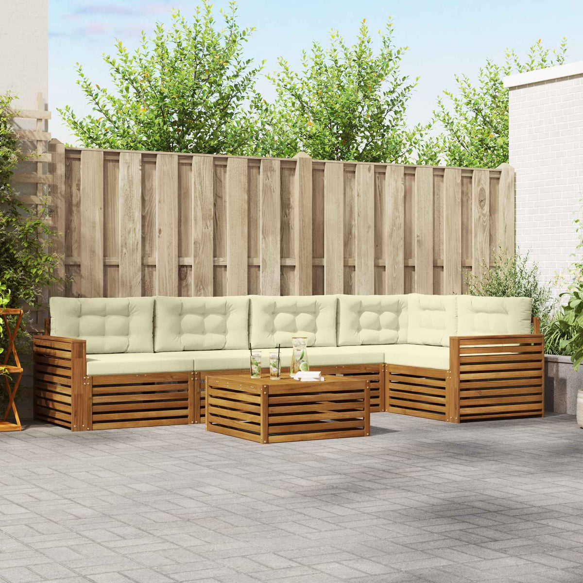Buiten bankenset met kussen 6 pcs Natuurlijk en Crème is nu te koop bij PeponiXL, paradijselijk wonen!
