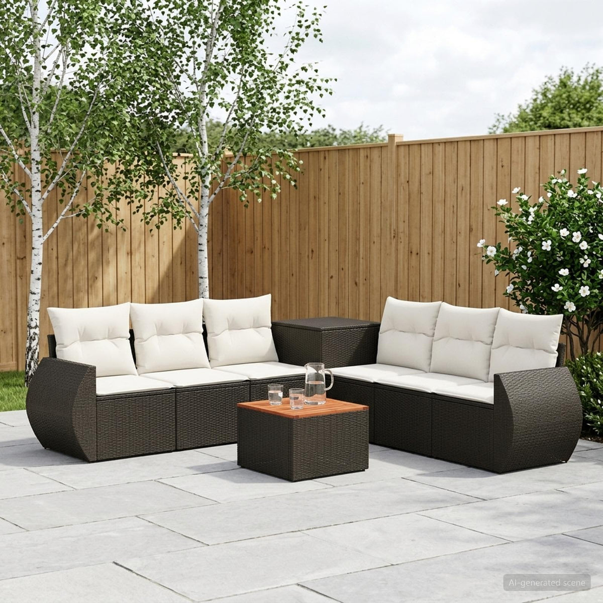 Bankstel 8 st Zwart en Cream Wit Poly Rattan en Staal is nu te koop bij PeponiXL, paradijselijk wonen!
