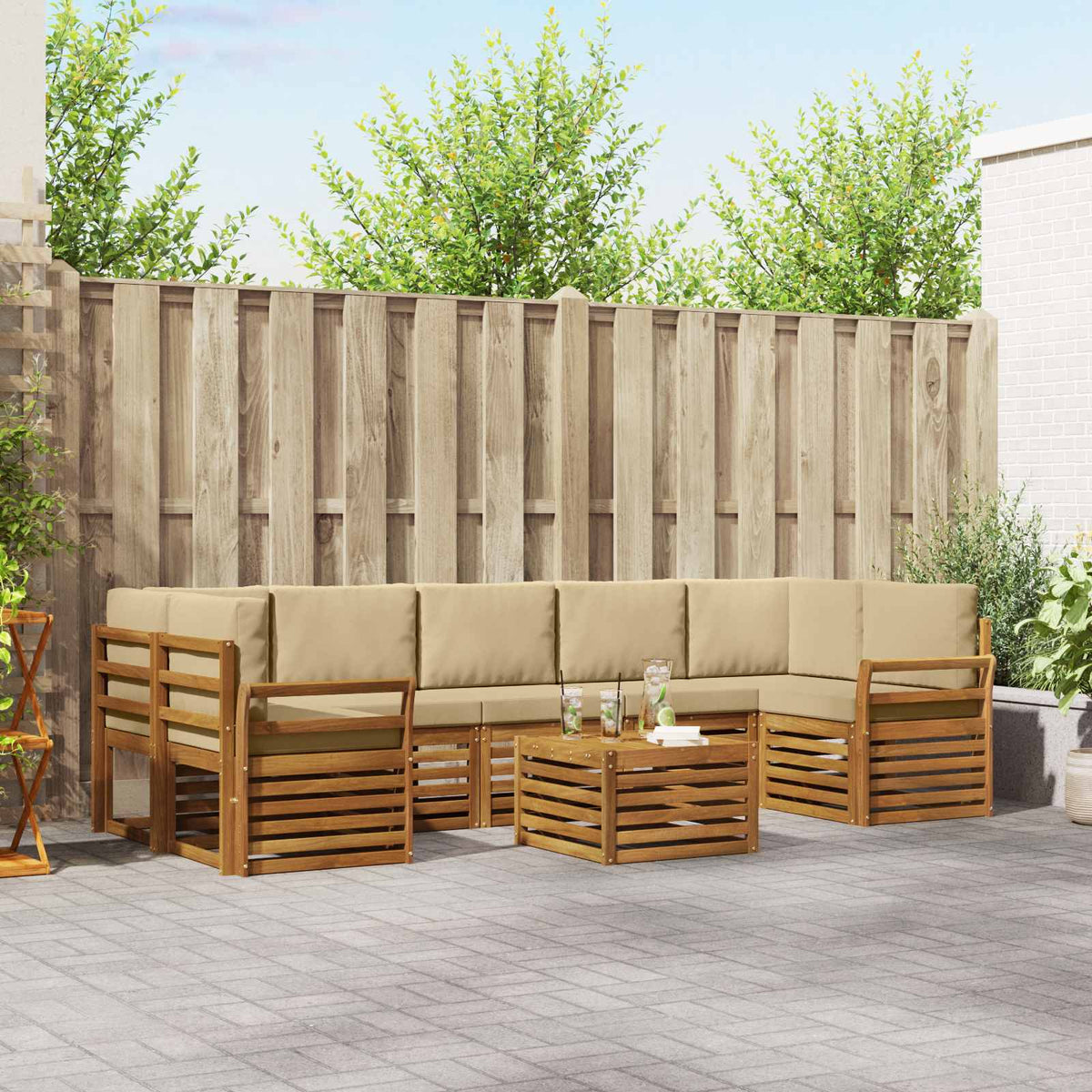 Buiten bankenset 8 pcs Natuurlijk en Beige Massief Acaciahout is nu te koop bij PeponiXL, paradijselijk wonen!