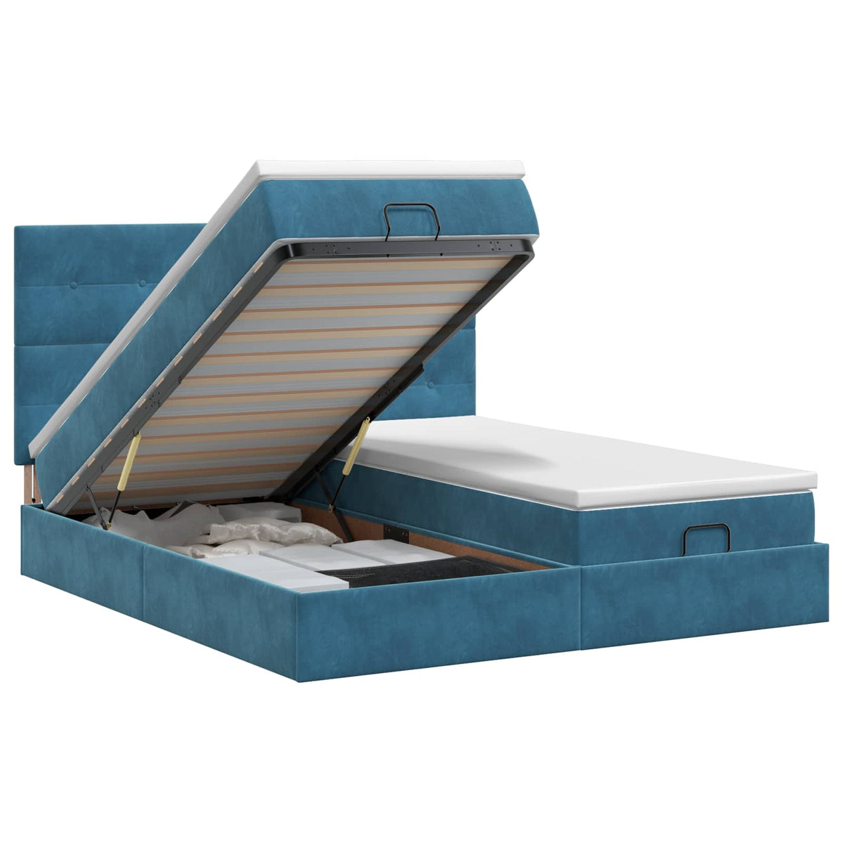 Ottoman bed met matras met hoofdeinde 2 st Donkerblauw Fluweel is nu te koop bij PeponiXL, paradijselijk wonen!