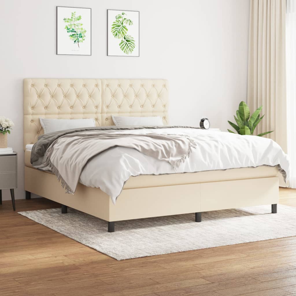Boxspring met matras stof crèmekleurig 160x200 cm is nu te koop bij PeponiXL, paradijselijk wonen!