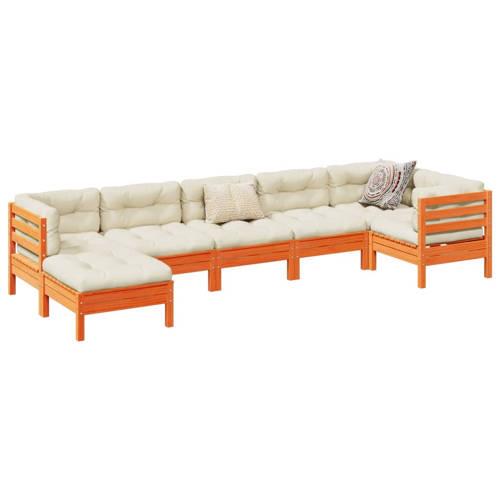 7-delige Loungeset met kussens massief grenenhout wasbruin is nu te koop bij PeponiXL, paradijselijk wonen!