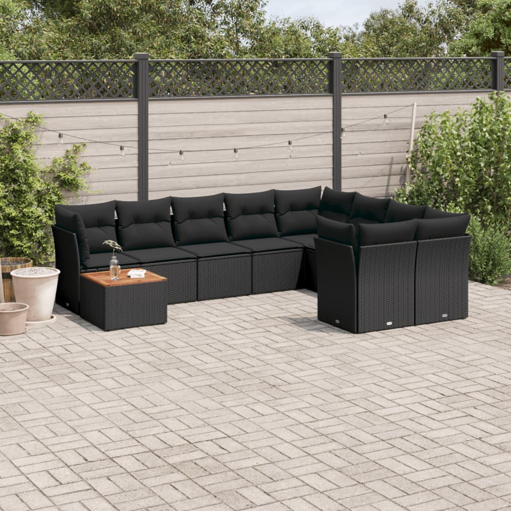 10-delige Loungeset met kussens poly rattan zwart is nu te koop bij PeponiXL, paradijselijk wonen!