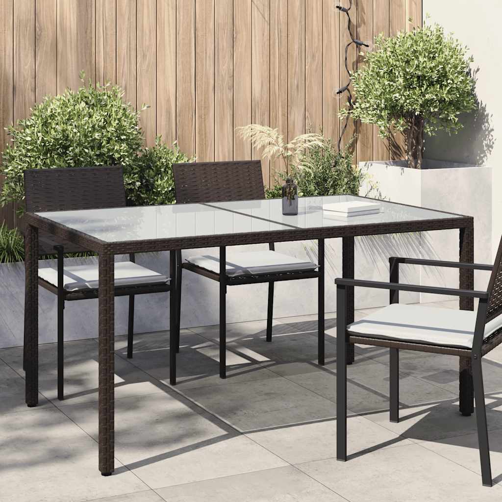 Tuintafel 150x90x75 cm gehard glas en poly rattan bruin is nu te koop bij PeponiXL, paradijselijk wonen!