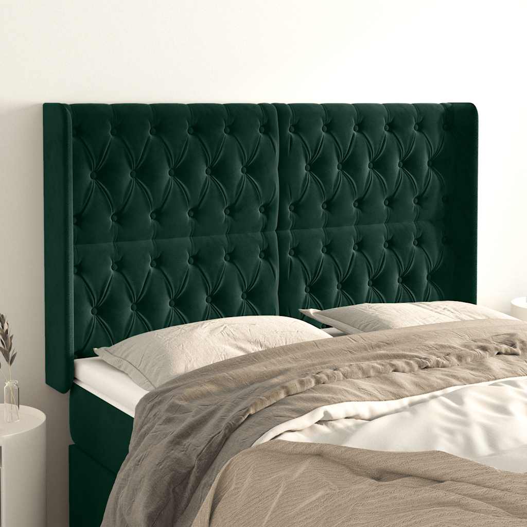 Hoofdbord met randen 147x16x118/128 cm fluweel donkergroen is nu te koop bij PeponiXL, paradijselijk wonen!
