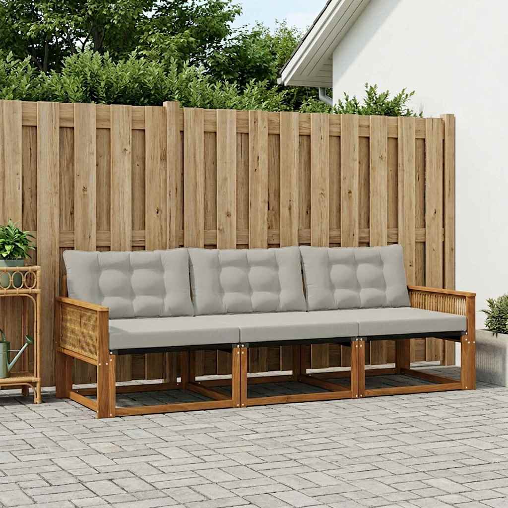 Buiten bankenset met kussen 3 pcs Naturel en lichtgrijs is nu te koop bij PeponiXL, paradijselijk wonen!