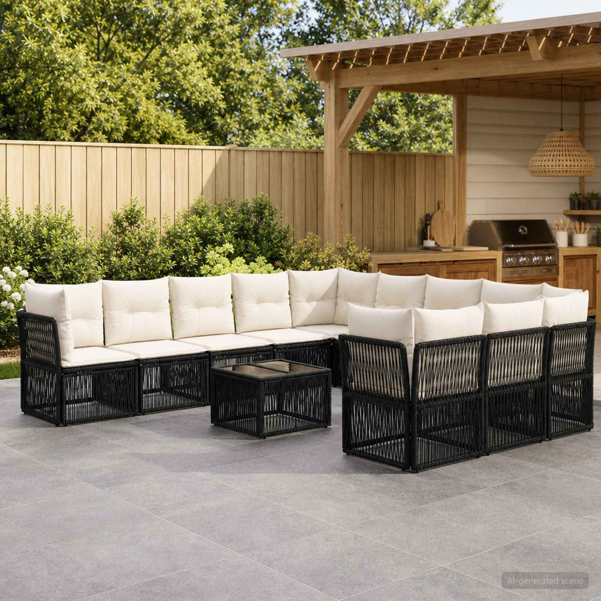 Tuinbankenset 12 pcs Zwart poly rattan is nu te koop bij PeponiXL, paradijselijk wonen!