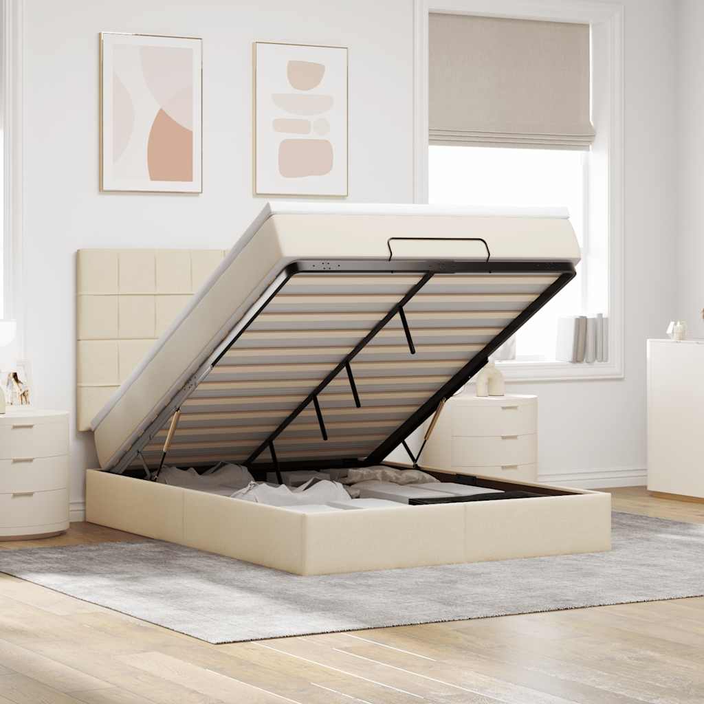 Ottoman bed met matras 140x190cm stof crèmekleurig is nu te koop bij PeponiXL, paradijselijk wonen!