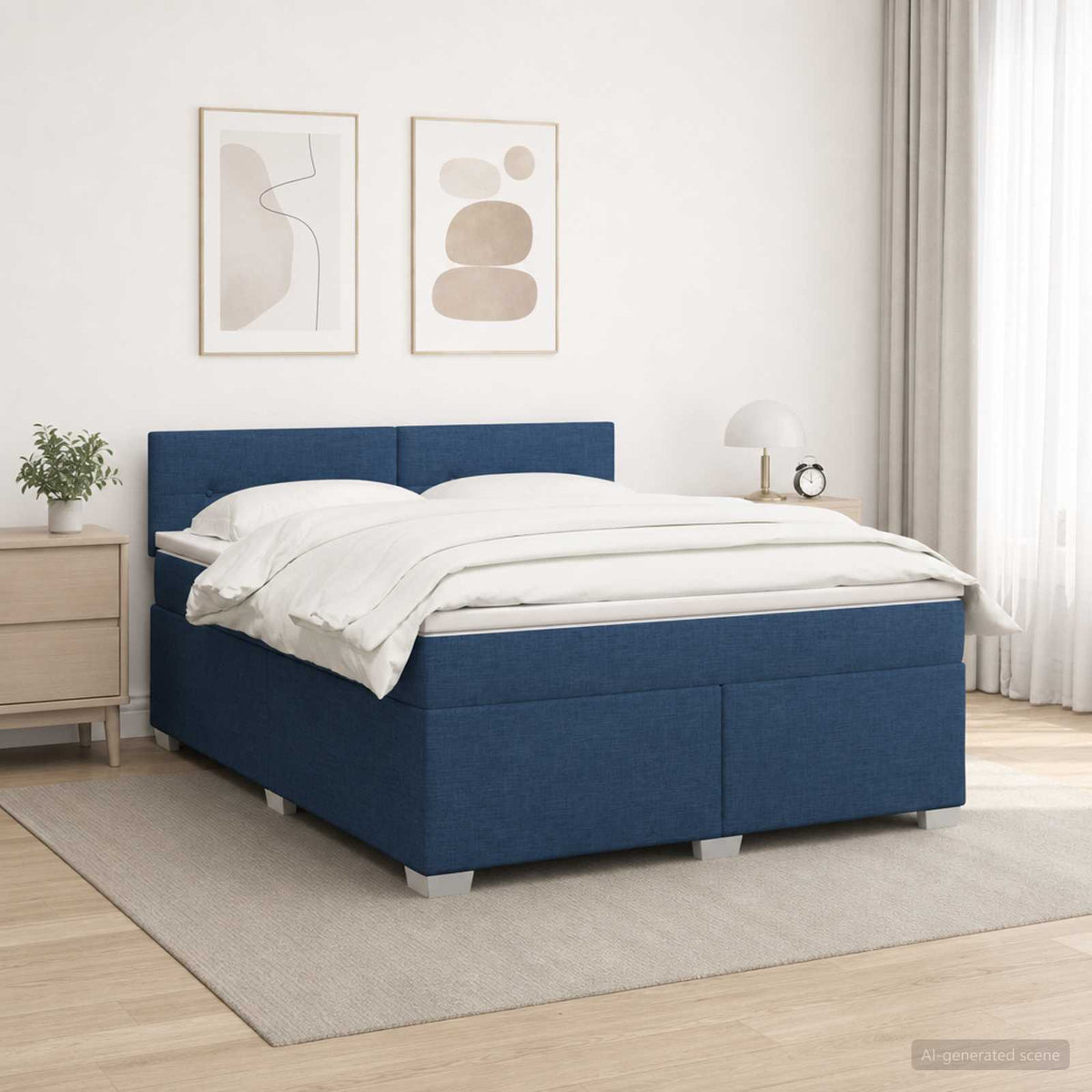 Boxspring Bed met Matras en LED Blauw 160 x 200 cm Stof is nu te koop bij PeponiXL, paradijselijk wonen!
