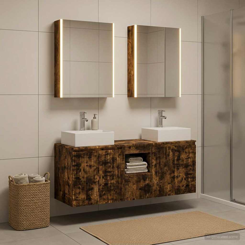 Badkamerkastenset 5 st Gerookt eiken Bewerkt hout is nu te koop bij PeponiXL, paradijselijk wonen!