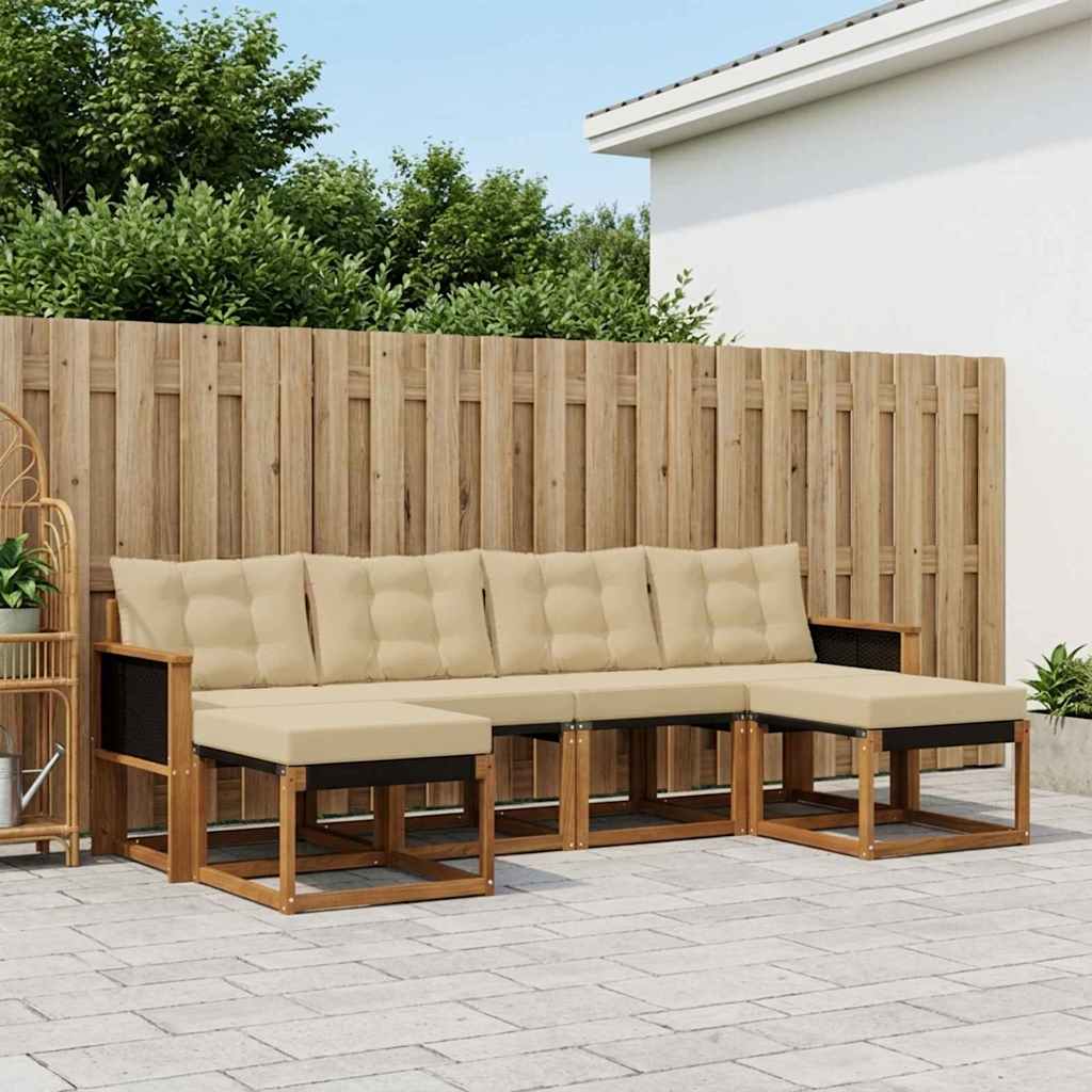 Buiten bankenset met kussen 6 pcs Natuurlijk en Beige is nu te koop bij PeponiXL, paradijselijk wonen!
