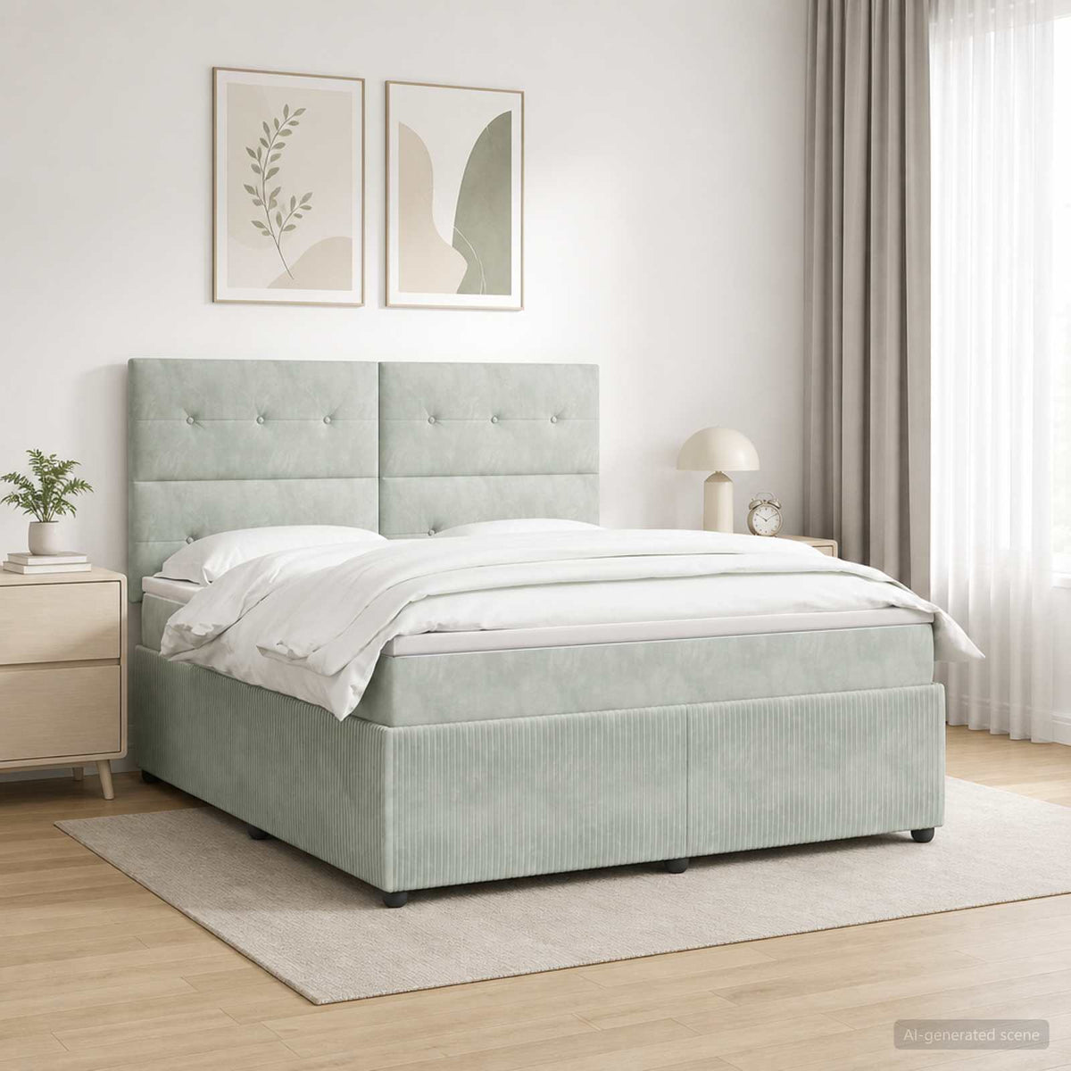 LED Boxspring Bed met Matras Lichtgrijs 140 x 190 cm Fluweel is nu te koop bij PeponiXL, paradijselijk wonen!