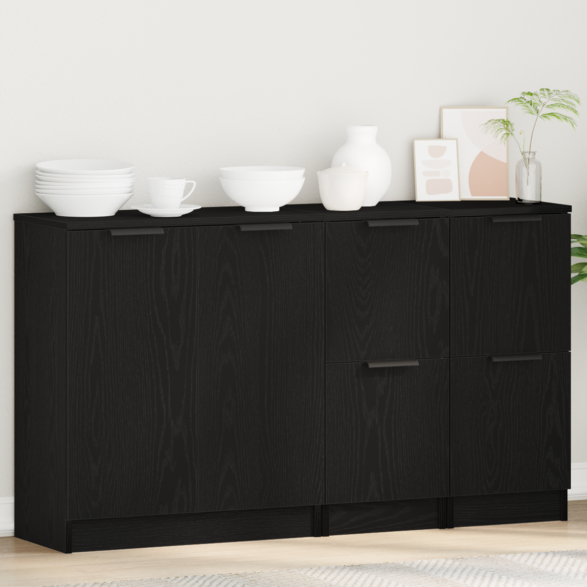 Dressoir 3 st Zwart Eiken 120 x 30 x 70 cm Bewerkt hout is nu te koop bij PeponiXL, paradijselijk wonen!