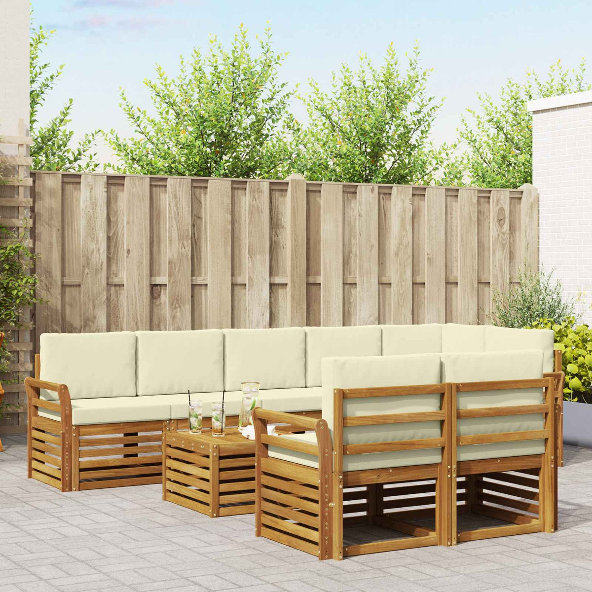 Sofa-Sets 9 pcs Natuurlijk en Crème Massief Acaciahout is nu te koop bij PeponiXL, paradijselijk wonen!