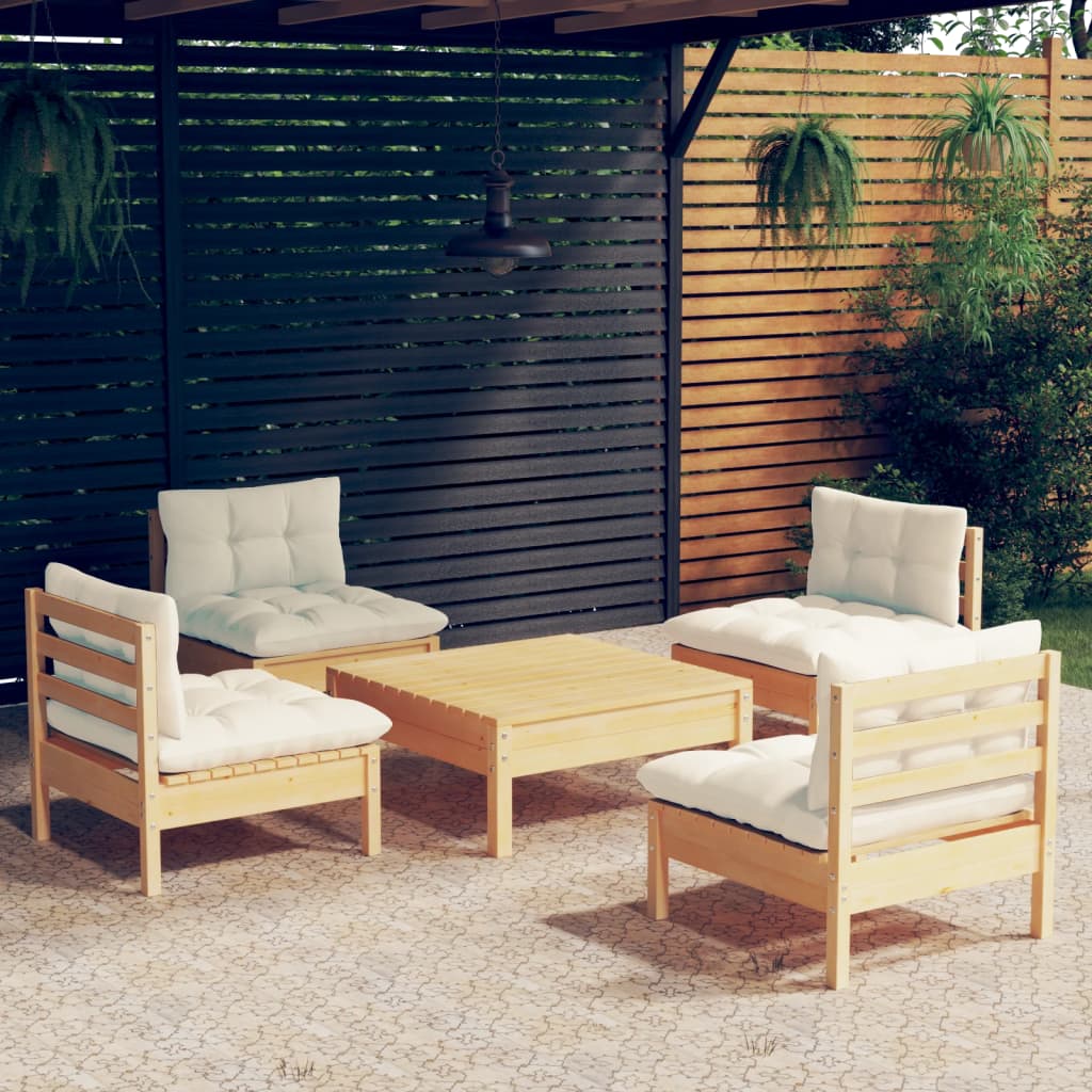 5-delige Loungeset met crèmekleurige kussens grenenhout is nu te koop bij PeponiXL, paradijselijk wonen!