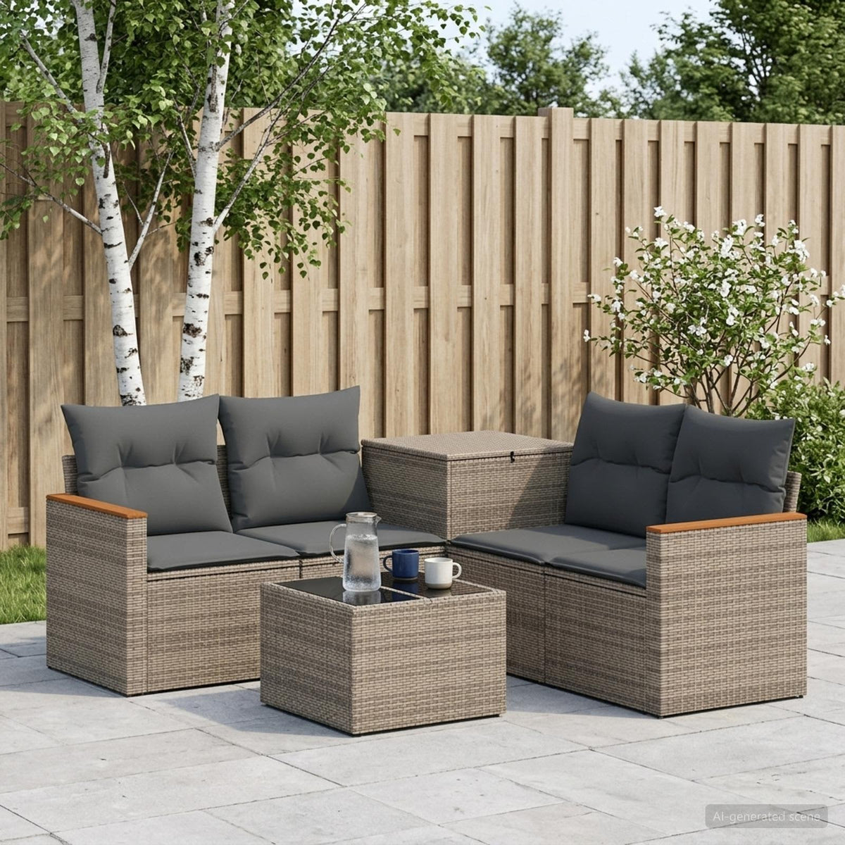 Bankstel 6 st Grijs en Donkergrijs Poly Rattan en Staal is nu te koop bij PeponiXL, paradijselijk wonen!