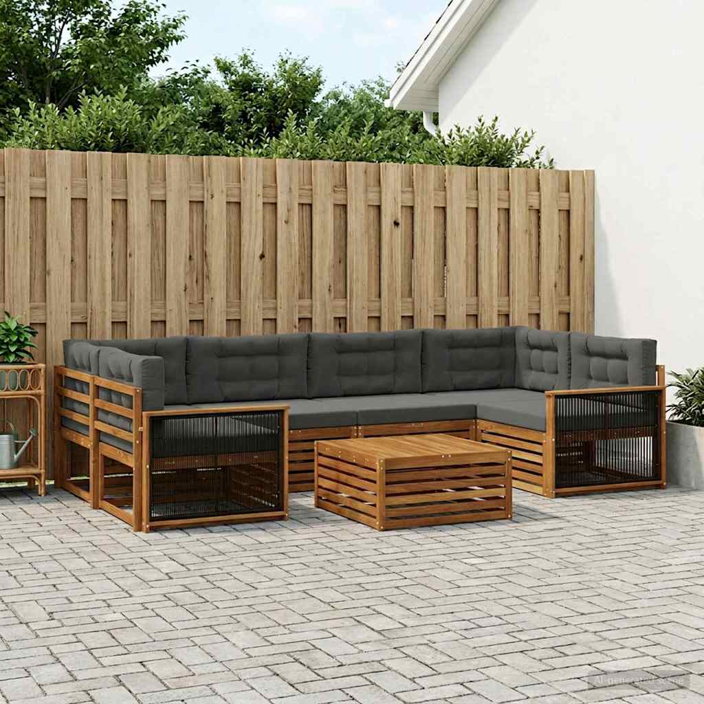 Buiten bankenset met kussen 7 pcs Natuurlijk en Antraciet is nu te koop bij PeponiXL, paradijselijk wonen!