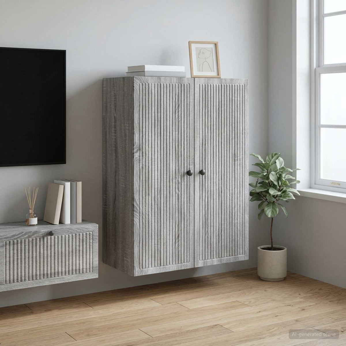 Wandkast Grijs Sonoma 66 x 34,5 x 90 cm Bewerkt hout is nu te koop bij PeponiXL, paradijselijk wonen!