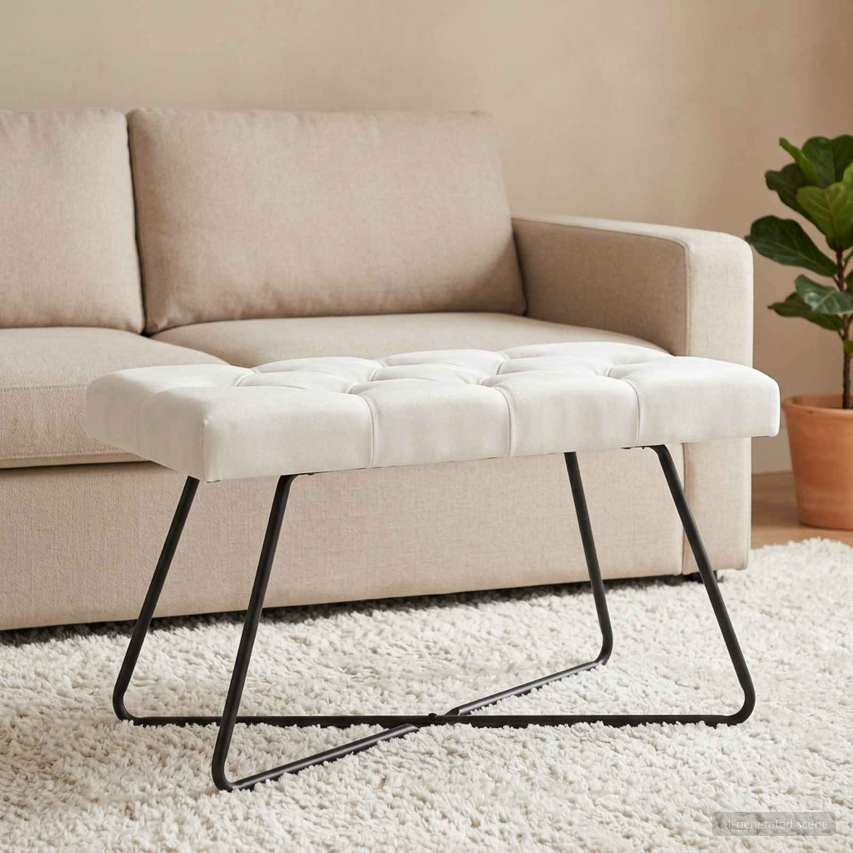 Bank met knoopverstelling Wit 80 x 40 x 46 cm Stof is nu te koop bij PeponiXL, paradijselijk wonen!