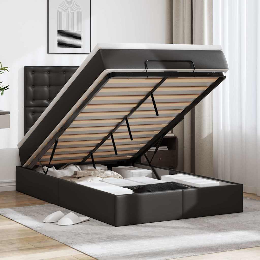 Ottoman bed met matras 120x200cm kunstleer zwart is nu te koop bij PeponiXL, paradijselijk wonen!