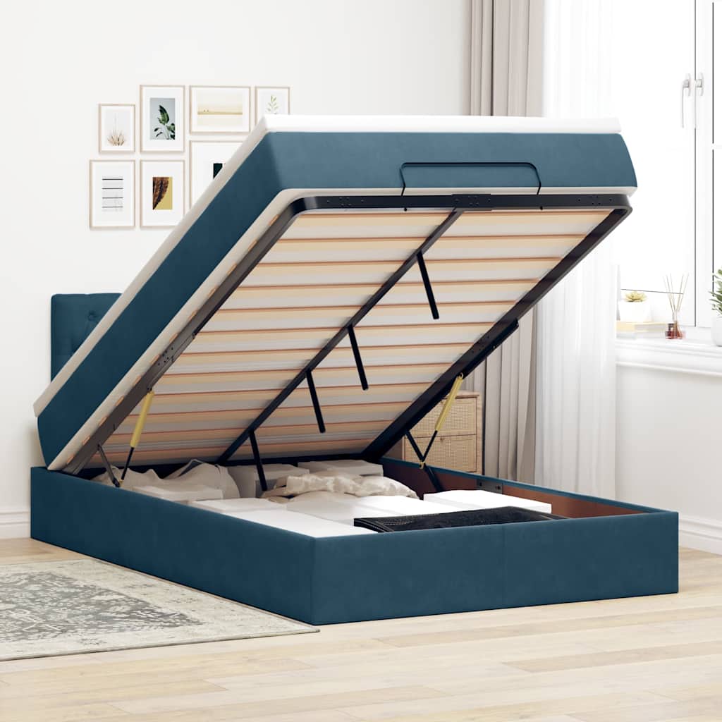Bed poef met matras 120x190 cm fluweel donkerblauw is nu te koop bij PeponiXL, paradijselijk wonen!